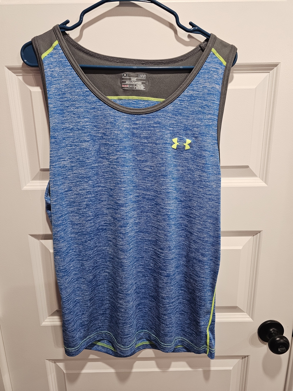 Under Armour Blue Heather Tank with Neon Lime Trim